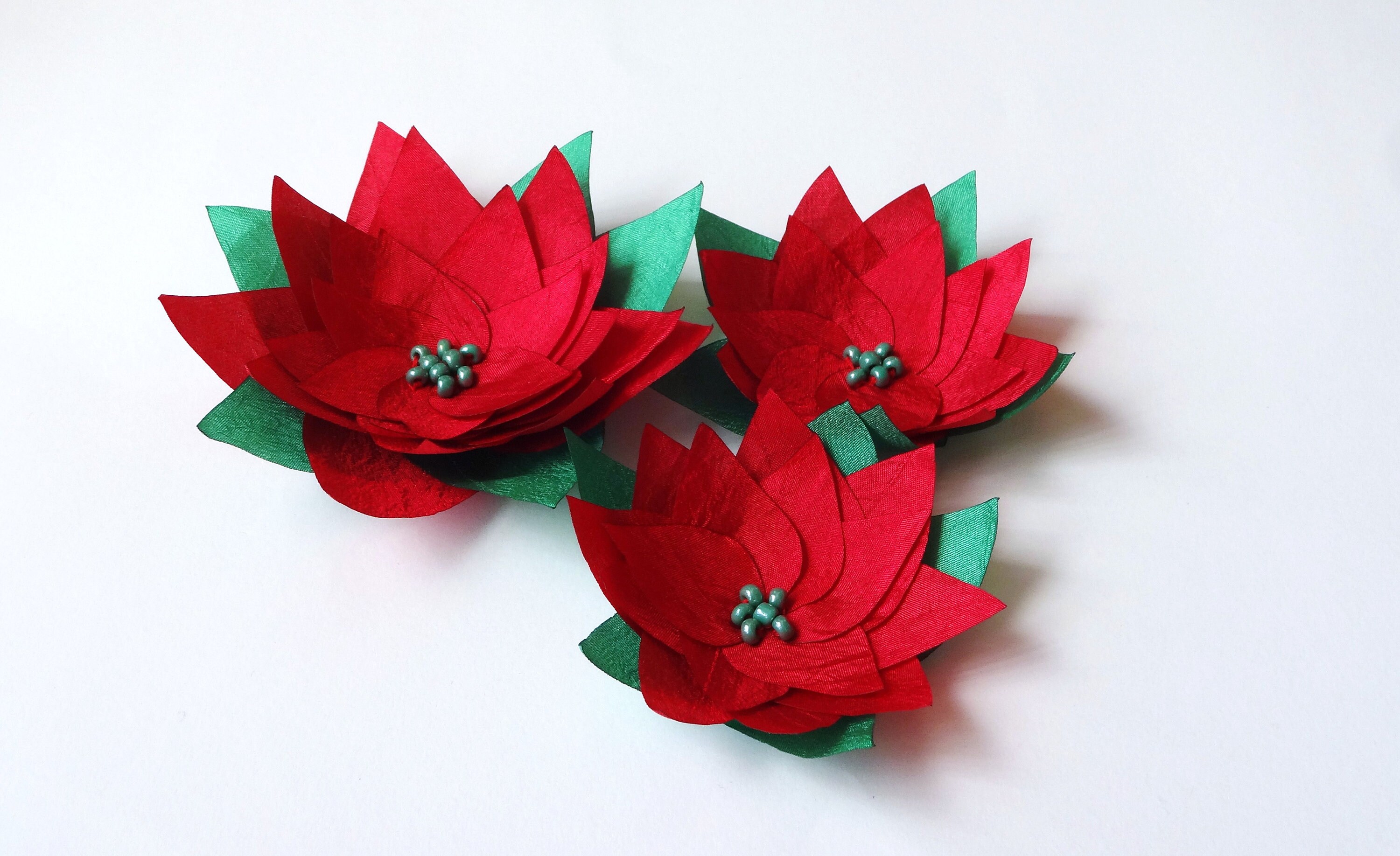 Red or Snow White Silk Poinsettia Flowers Embellishment Etsy