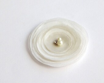 Ivory Organza Poppy Embellishment, Brooch, Hair Pin, Shoe Clips