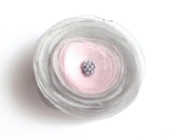 Gray and Pink Organza Poppy  Embellishment