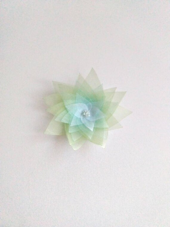 Shades of Light Green Handmade Large Lotus Organza Flower