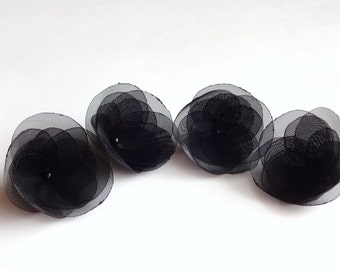 Black  Organza Flowers Embellishment