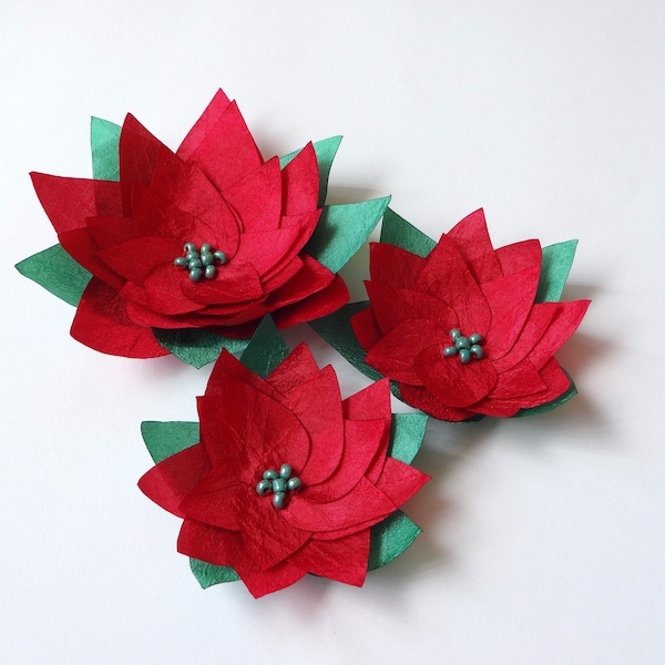 Red  or Snow White Silk Poinsettia Flowers Embellishment