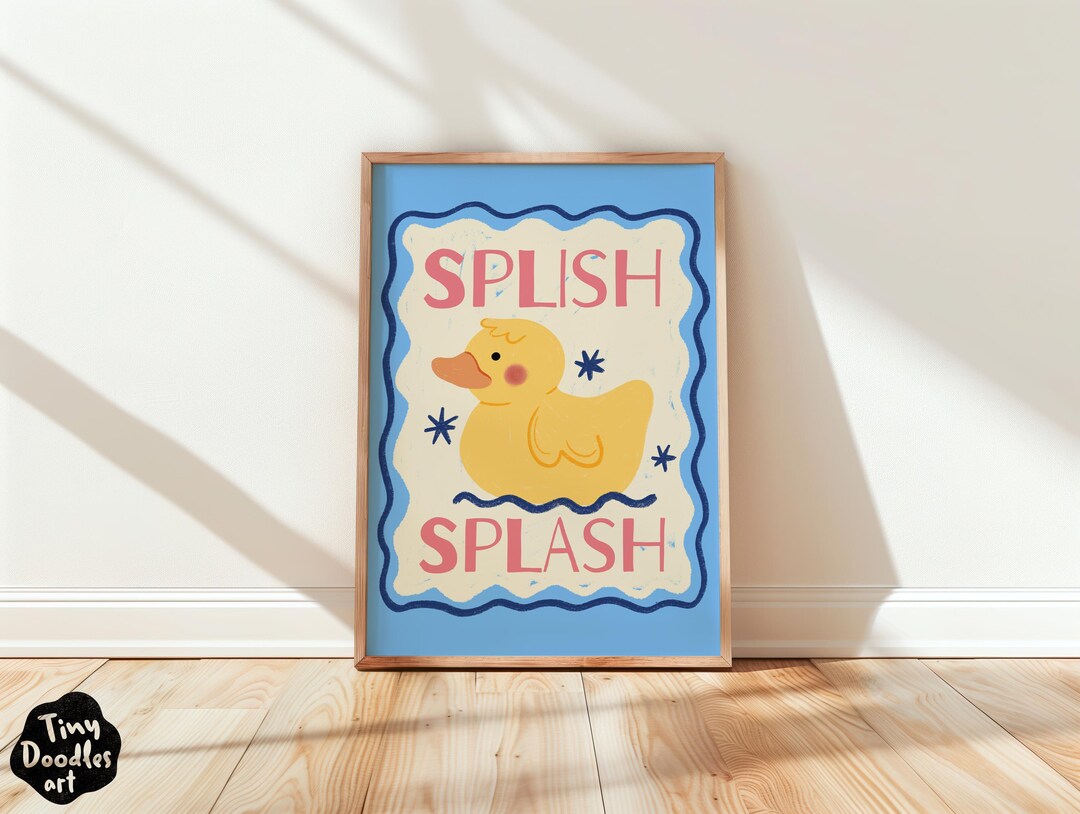 Splish Splash Rubber Duck Bathroom Wall Art Print | Blue Bathroom Decor ...