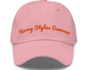 Boné de algodão bordado estilo "verão" do Harry Styles, rosa e laranja.