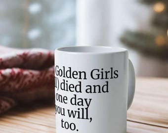 Caneca "As Garotas de Ouro (todas) Morreram", memento mori, cultura pop, humor negro, geração X