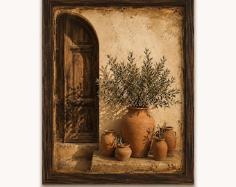 Vintage Olive Tree Art Print, Rustic Mediterranean Botanical Still Life (Digital Download)