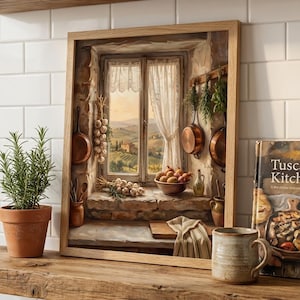 Italienische Küche Kunstdruck - Stein Fensterbank Ölgemälde - Toskanischer Morgen Licht - Digitaler Download