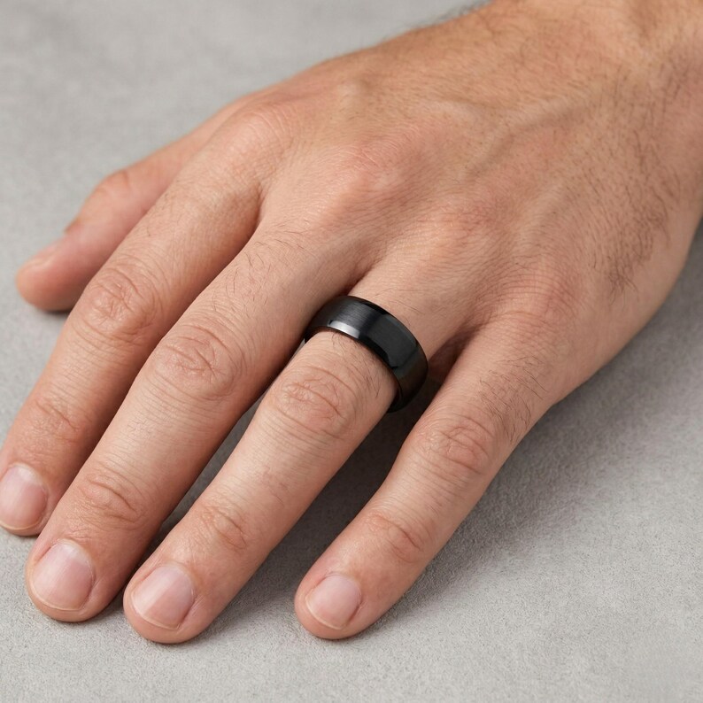 The Eclipse Ring: Polished Black Finish, Reflective Accents, Men's Sophisticated Style image 2
