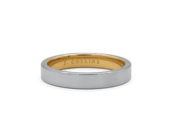 The Founder Polished Silver Gold Inner Band – Minimalist Flat Edge Metal Ring