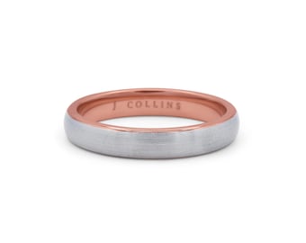 The Ember Rose Gold & Brushed Silver Tungsten - 4mm Two Tone Wedding Band, Thin Matte Silver