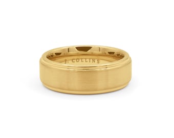 The Regent 8mm (Gold) - Brushed Matte Center Polished Stepped Edge Men's Ring, Classic Toned Wedding