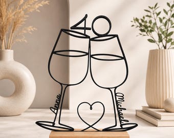 Personalisierte Line Art Figur mit Namen & Wunschzahl | Geschenk für Paare | Hochzeitstag Geschenk | Jubiläum Deko | 3D Druck PLA