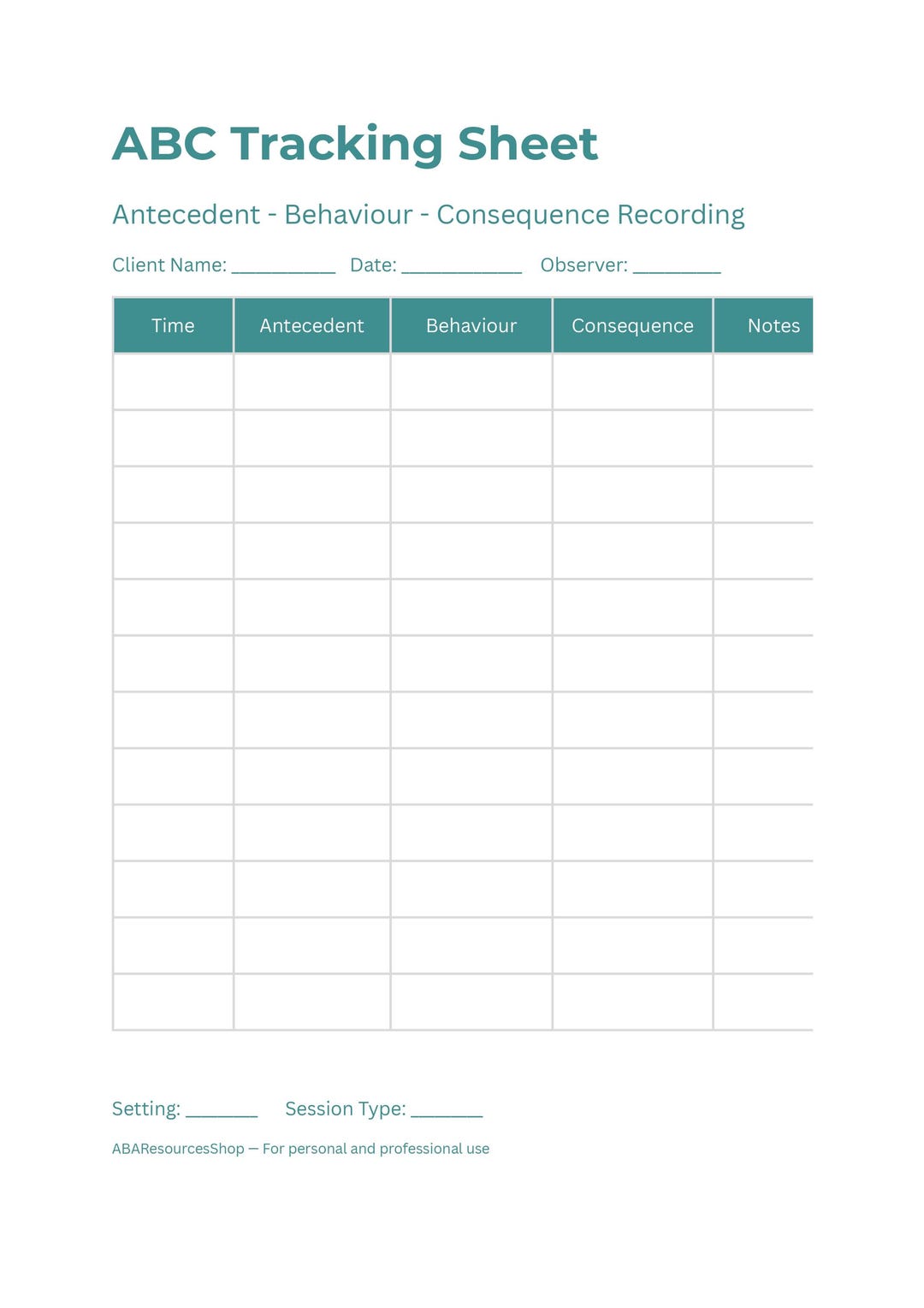 ABA Data Collection Bundle | Printable Behaviour Tracking Sheets for ...