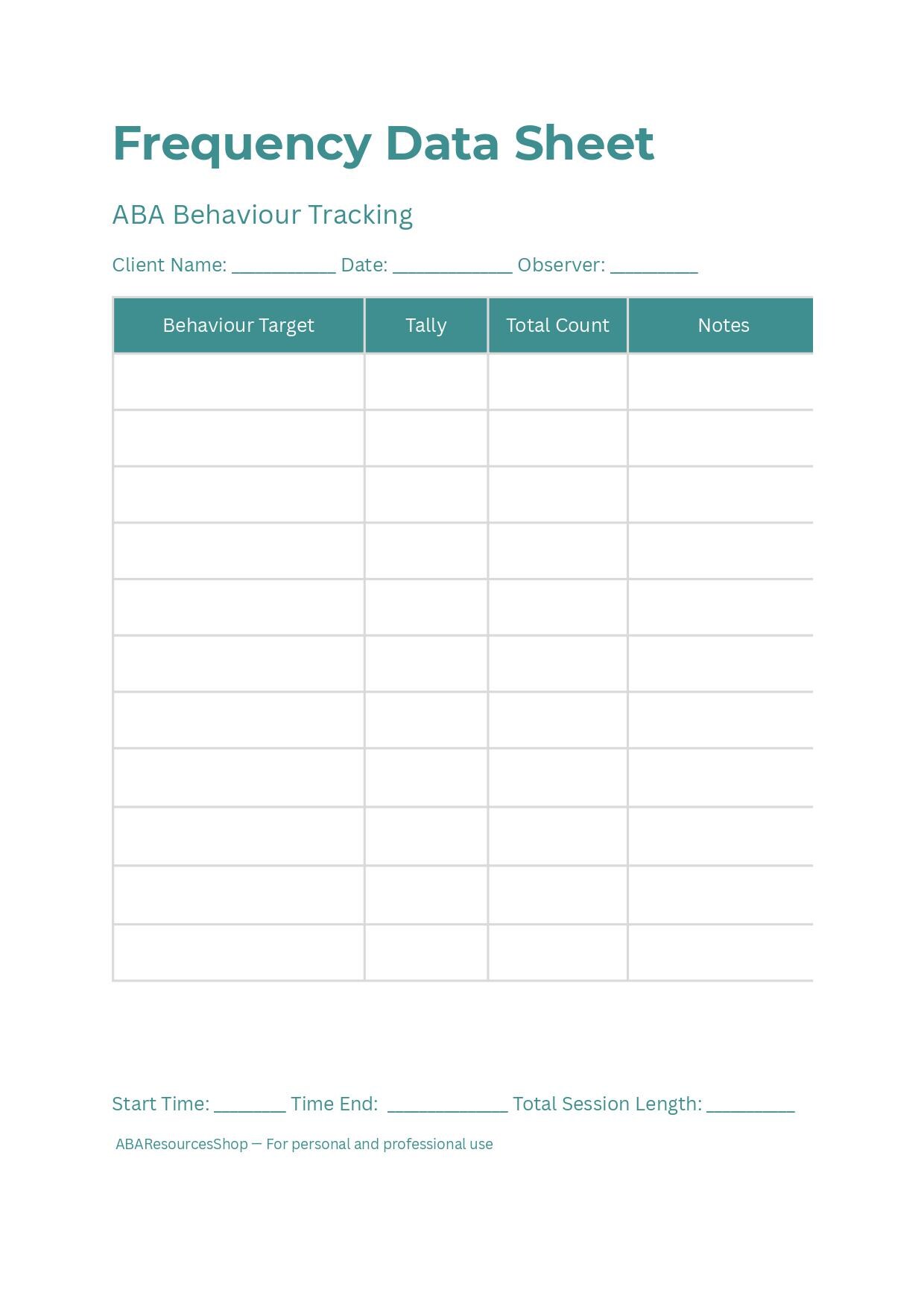 ABA Data Collection Bundle | Printable Behaviour Tracking Sheets for ...