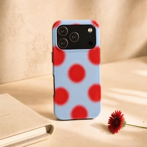 Funda para teléfono Pop de lunares azules y rojos, funda para iPhone con aerógrafo azul y rojo, funda para teléfono con aerógrafo Y2K, funda para teléfono con diseño bonito, funda MagSafe
