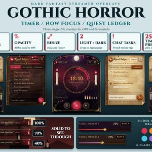 Gothic Horror Pomodoro Timer Task List Widget OBS Twitch Stream Overlay Coworking Download