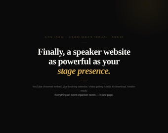 Keynote Speaker Website Template | Get Booked for More Gigs | Showreel + Booking Page (No Code) | Professional Speaker Site