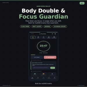 AuDHD Focus Timer with Body Doubling | Drift Alerts & Flow Mode | Neurodivergent Tools