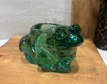 Portavelas de cristal Indiana Glass Spanish Green Frog - Portavelas de cristal vintage con forma de rana para velas de té - Pisapapeles con forma de animal y soporte para plantas de aire