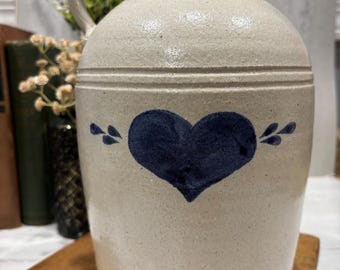 Pinewood Valley Pottery Salt Glazed Jug Blue Heart | Vintage Stoneware Crock Jug | Farmhouse Rustic Decor | Primitive Country Kitchen