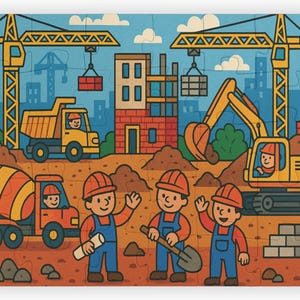 Construction Site Puzzle: 30-Piece Jigsaw with Trucks & Cranes