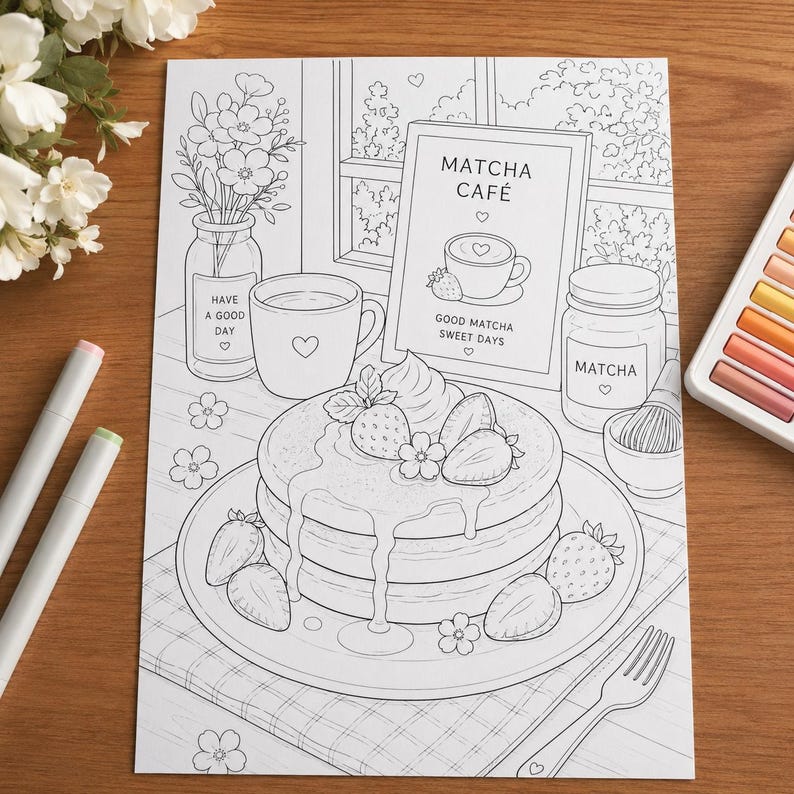 Matcha Color Pages Matcha Coloring Book PDF | Cozy Coffee Coloring Pages | Cute Aesthetic ...