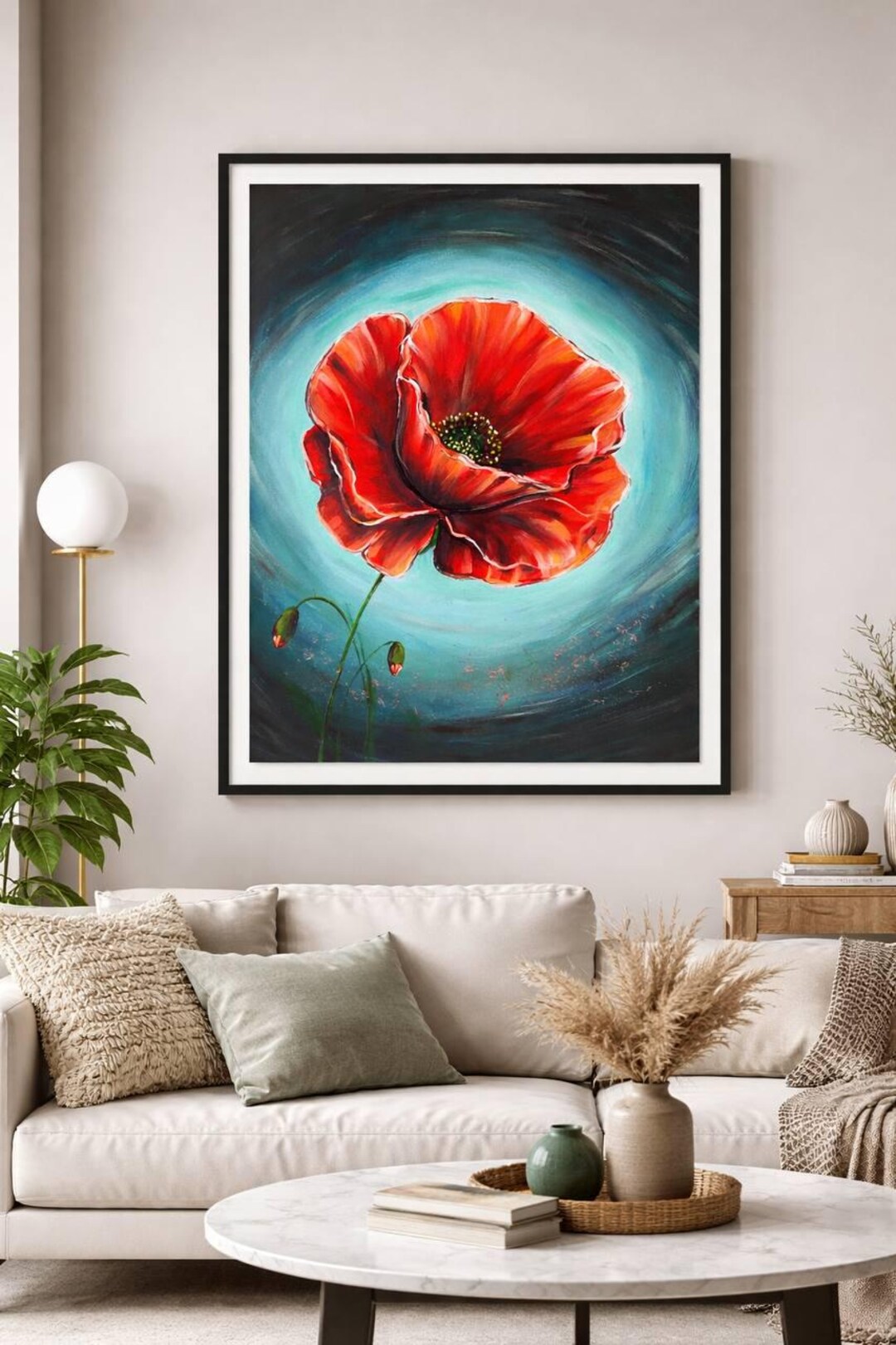 Original Poppy Oil Painting on Canvas, Large Red Flower Wall Art ...