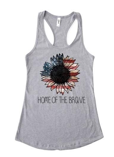 Womans Sunflower Flag Home of the brave Tank | Etsy