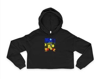 Starry Sunflower Night Cropped Hoodie | Van Gogh Inspired Floral Art