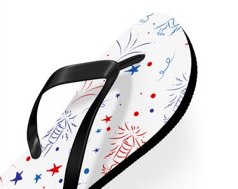 Patriotic Fireworks Flip Flops | Fourth of July Red White Blue Sandals
