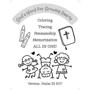 Bible Verse coloring, tracing, penmanship, and memorization digital printable book.