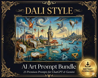 Dali Style AI Art Prompt Bündel | 25 surrealistische Prompts (Digitaler Download)