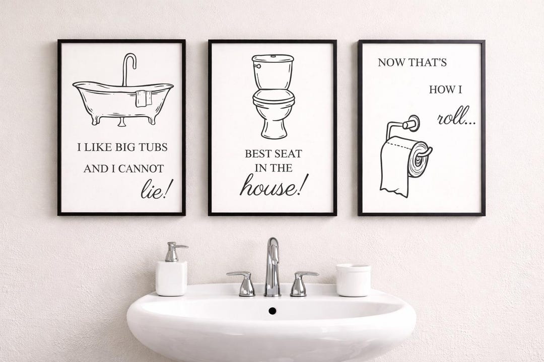 Funny Bathroom Prints Set, Toilet Humour Wall Art, Minimalist Decor - Etsy