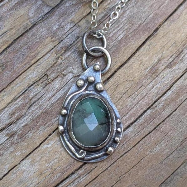 Argentium Silver Necklace, Emerald Pendant, Silver Chain, Dainty Necklace, Handcrafted Jewelry, Gift for Her