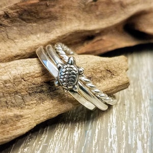 Silver Stackable Rings, Silver Ring Set, Silver Turtle Ring