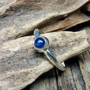 Silver Sapphire Birthstone Ring, Minimalist Sapphire Cabochon Ring