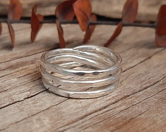 Silver Ring Band, Wide Band Silver Ring, Hammered Silver Ring