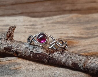 Silver Garnet Ring, Silver Infinity Ring, Ladies Garnet Ring