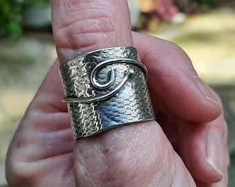 Silver Snake Ring, Silver Thumb Ring, Silver Index Finger Ring, Wide Silver Ring Band, Serpent Ring, Unisex Silver Ring, Gothic Silver Ring