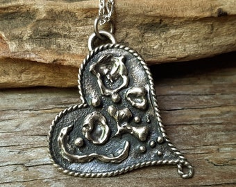 Silver Heart Pendant, Silver Heart Necklace, Antique Silver Heart Necklace, Oxidized Heart Pendant