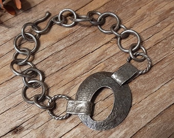 Primitive Silver Bracelet, Hammered Silver Bracelet, Argentium Silver Bracelet, Silver Chain Bracelet, Oxidized Silver Bracelet