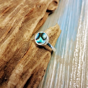 Hammered Argentium Silver Abalone Ring, Size 5