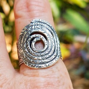 Oxidized Argentium Silver Spiral Ring, Hammered Wide Band, Size 8 image 2