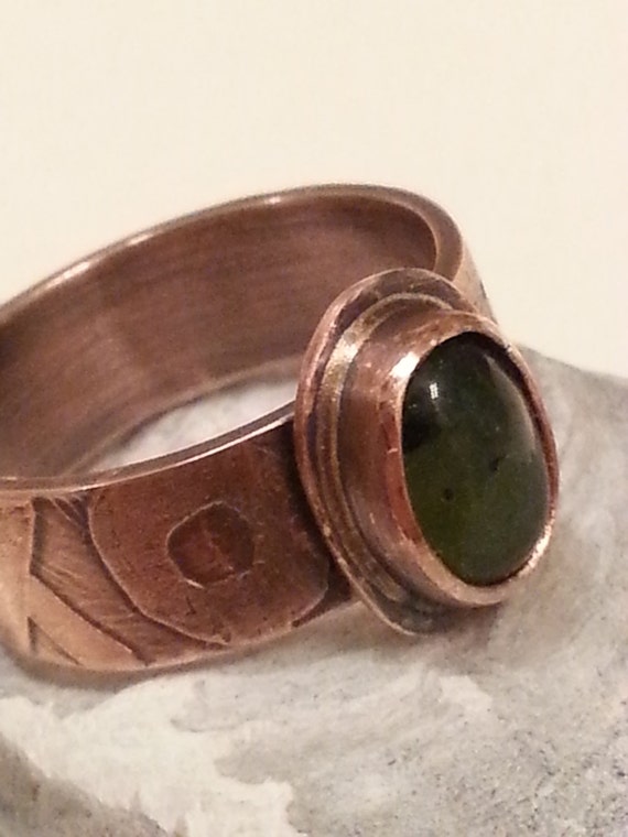 Items similar to Copper Ring, Etched Copper Ring, Jade Ring, Metal