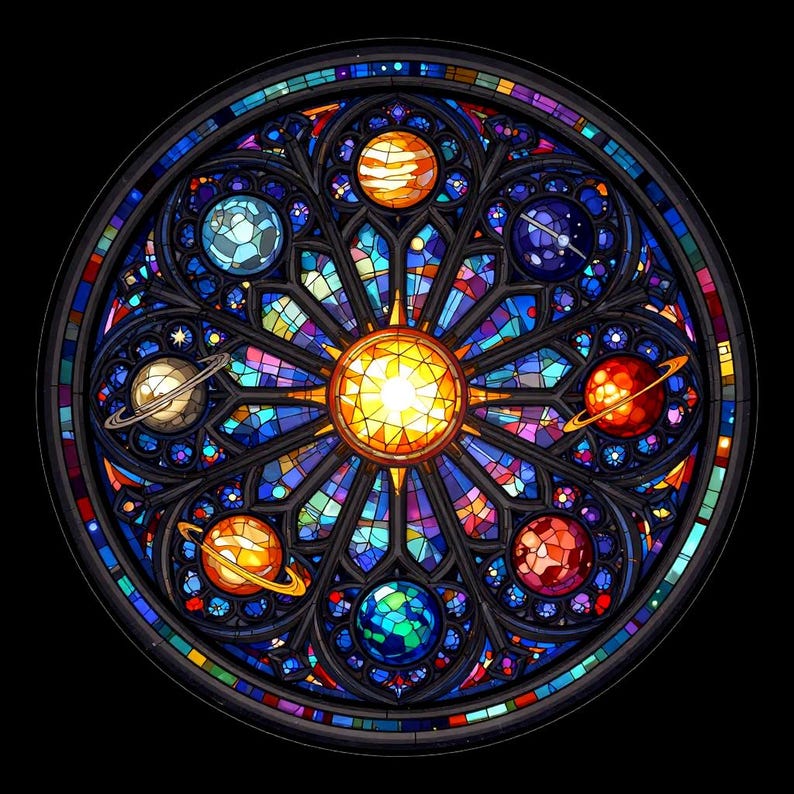 Stained Mars Gothic Stained Glass Planet Stickers | Solar System Rose Window Decals ...