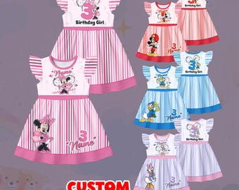 Mickey Minnie Birthday Dress Girl Personalized Name Age Outfit Kids Disney Character Party Dress Custom Birthday Girl Outfit
