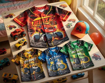 Blaze and The Monster Machines Birthday Shirt Kids Baseball Jersey Custom Name Number Blaze Team Shirt Boys Birthday Outfit Matching Friends