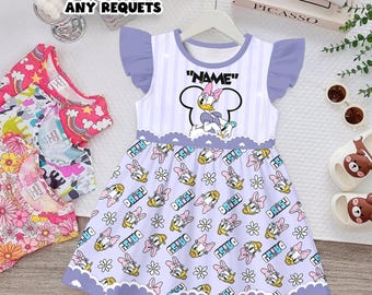 Daisy Duck Birthday Dress Girl Personalized Name Age Disney Outfit Kids Cartoon Party Dress Purple Pattern Birthday Girl Outfit