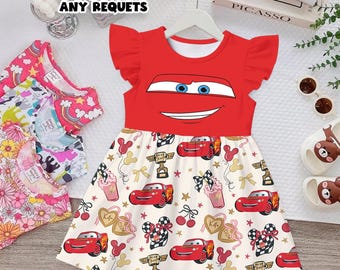 Lightning McQueen Birthday Girl Dress Cars Outfit Personalized Name Age Kids Red Cartoon Dress Custom Toddler Party Outfit Gift Idea