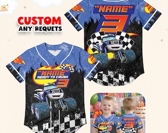 Kids Racing Birthday Shirt Darington Blaze Jersey Monster Truck Outfit Custom Name Age Family Matching Gift